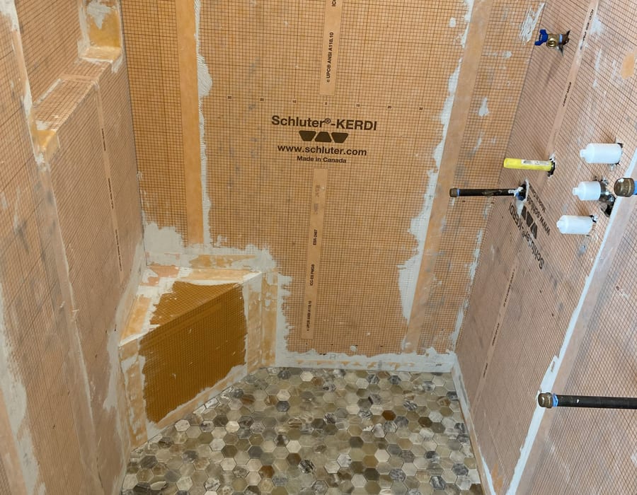 Tile installation substrate and waterproofing preparation