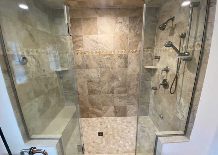 Custom shower niche and bench detail
